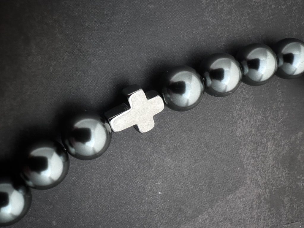 Vampire Fang Dark Grey Pearl Soft-Industrial Statement Necklace