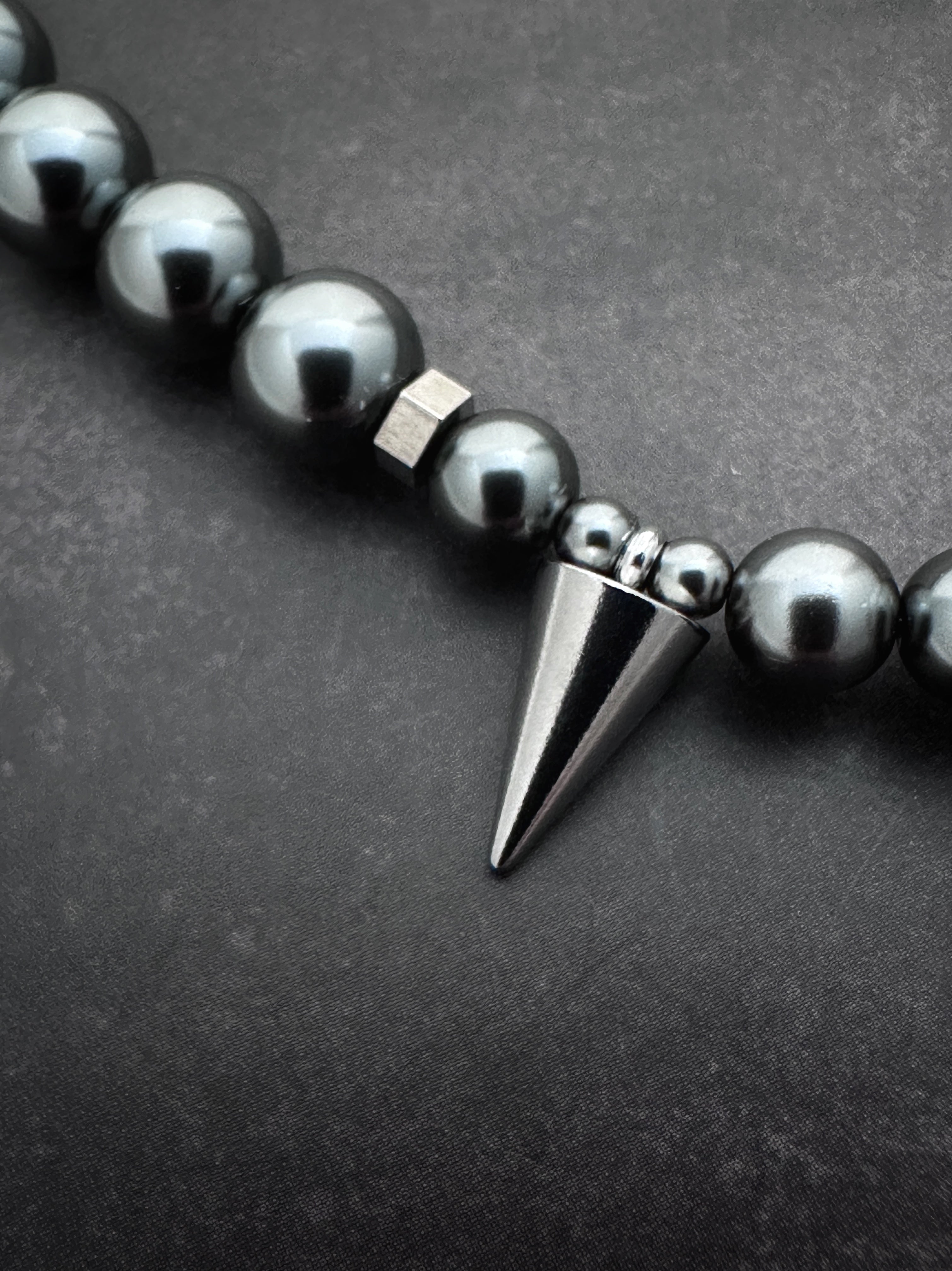 Vampire Fang Dark Grey Pearl Soft-Industrial Statement Necklace