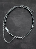 Collana a catena meccanica soft-industrial | Perle grigio scuro Collana statement