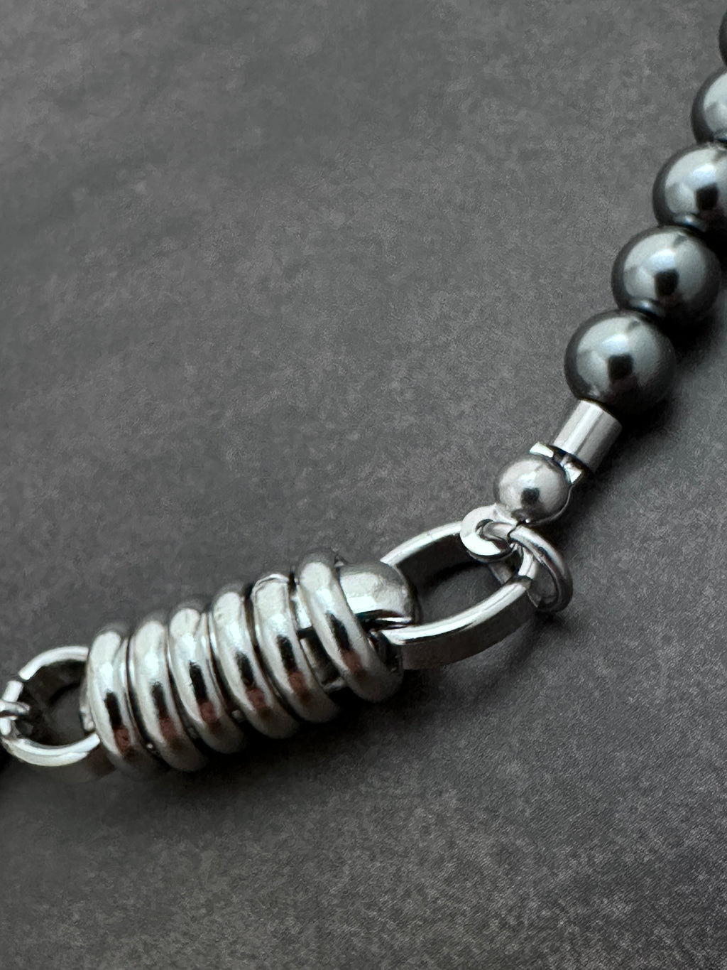 Mechanical Chain Soft-Industrial Necklac | Dark Grey Pearls  Statement Necklac