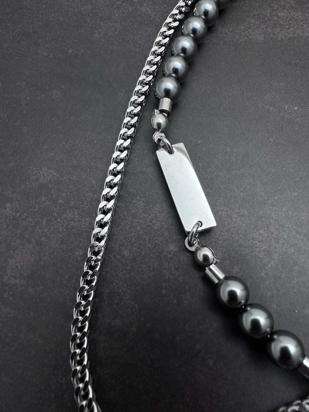 Mechanical Chain Soft-Industrial Necklac | Dark Grey Pearls  Statement Necklac
