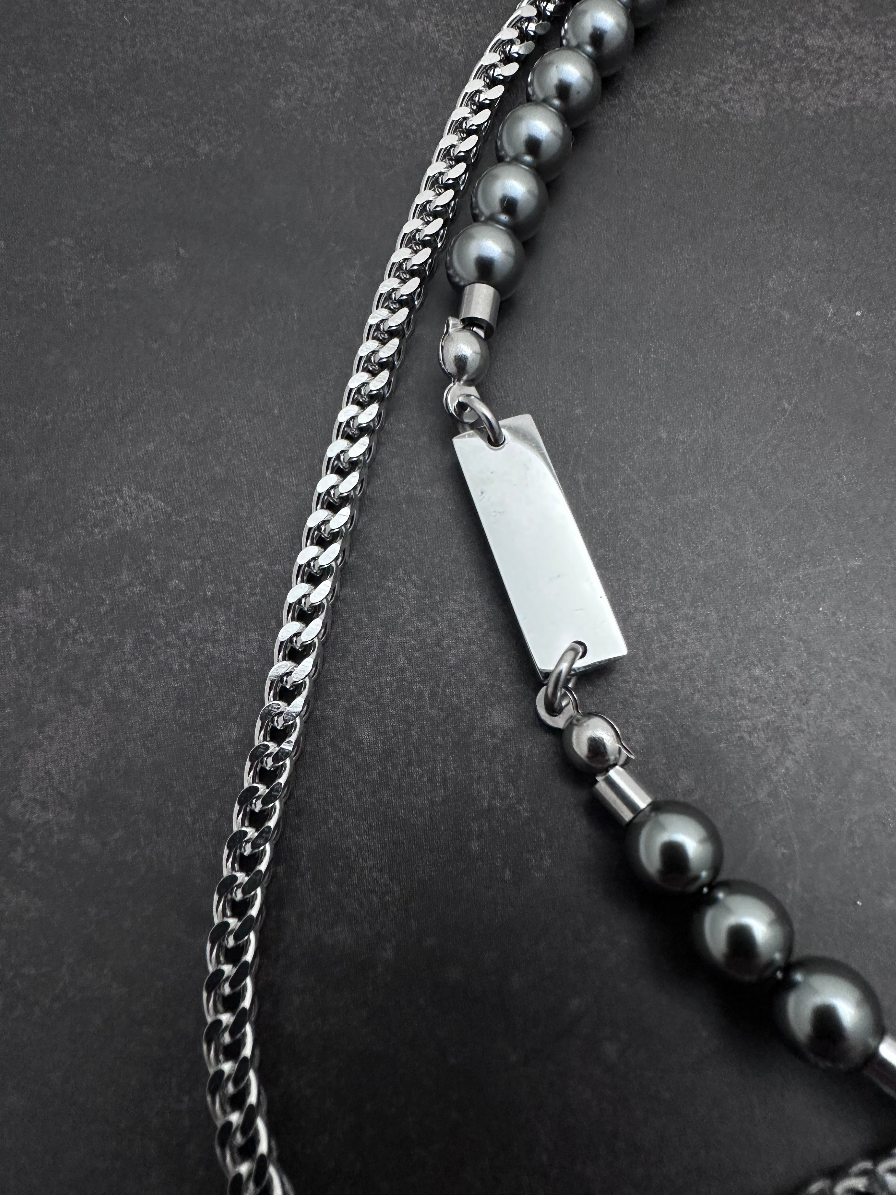 Mechanical Chain Soft-Industrial Necklac | Dark Grey Pearls  Statement Necklac