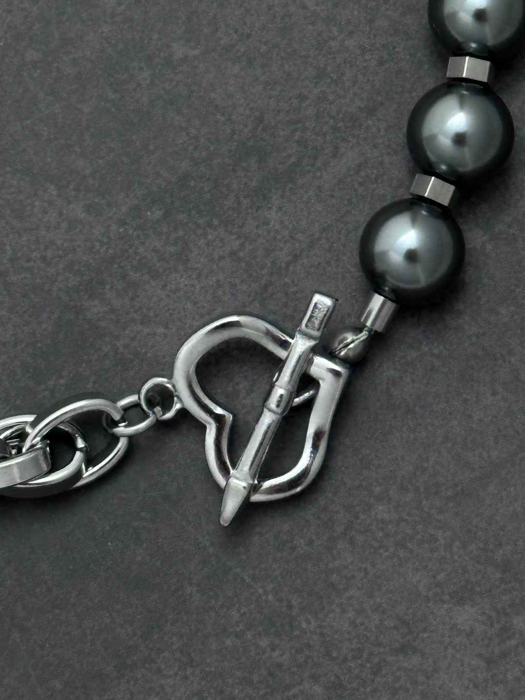 Heart Clasp Necklace & Teardrop Drop Earrings Set | Soft Industrial Gender-Neutral Jewelry