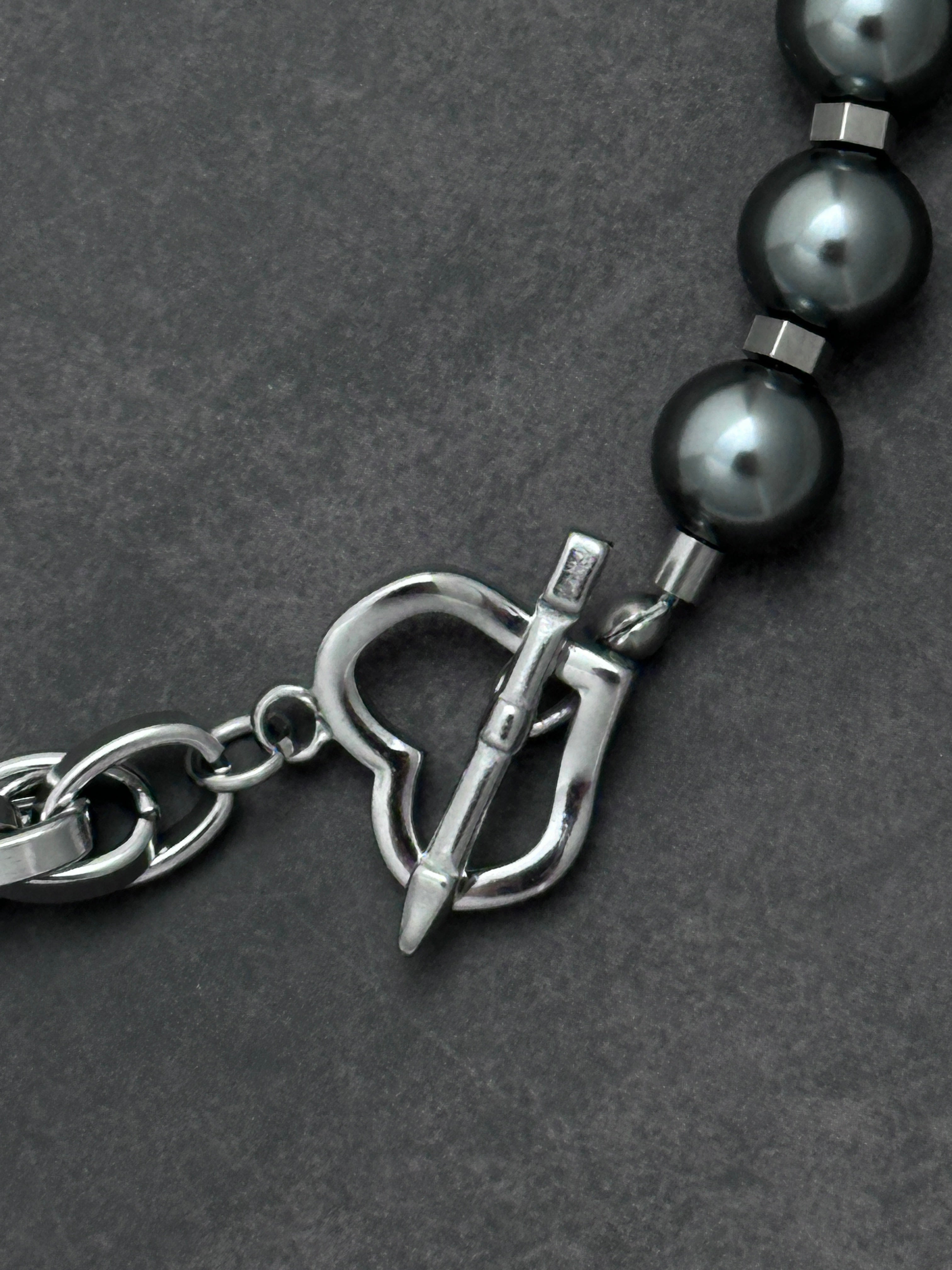 Heart Clasp Necklace & Teardrop Drop Earrings Set | Soft Industrial Gender-Neutral Jewelry