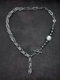 Mechanische Kette | Dunkelgrau Perlenbesetzte Perle Elegante Stärke Halskette