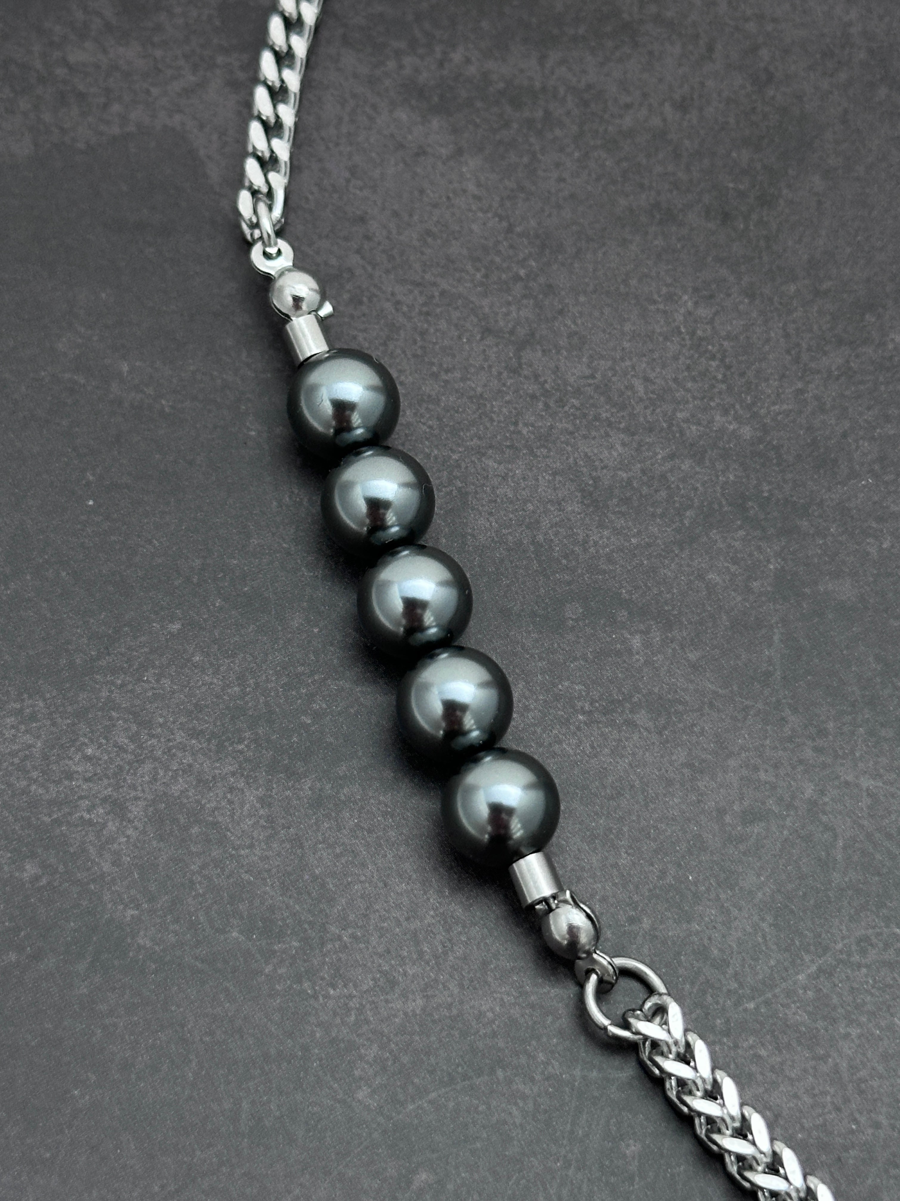 T-Bar Soft-Industrial  Necklace | Dark Grey Pearl  Y Necklace with Elegant Strength