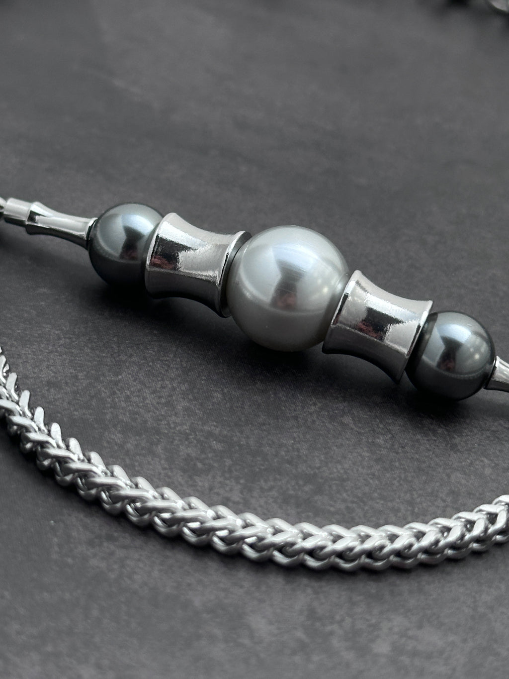Pearl Bar Chain Necklace & Teardrop Chain Earrings Set | Soft Industrial Gender-Neutral Jewelry