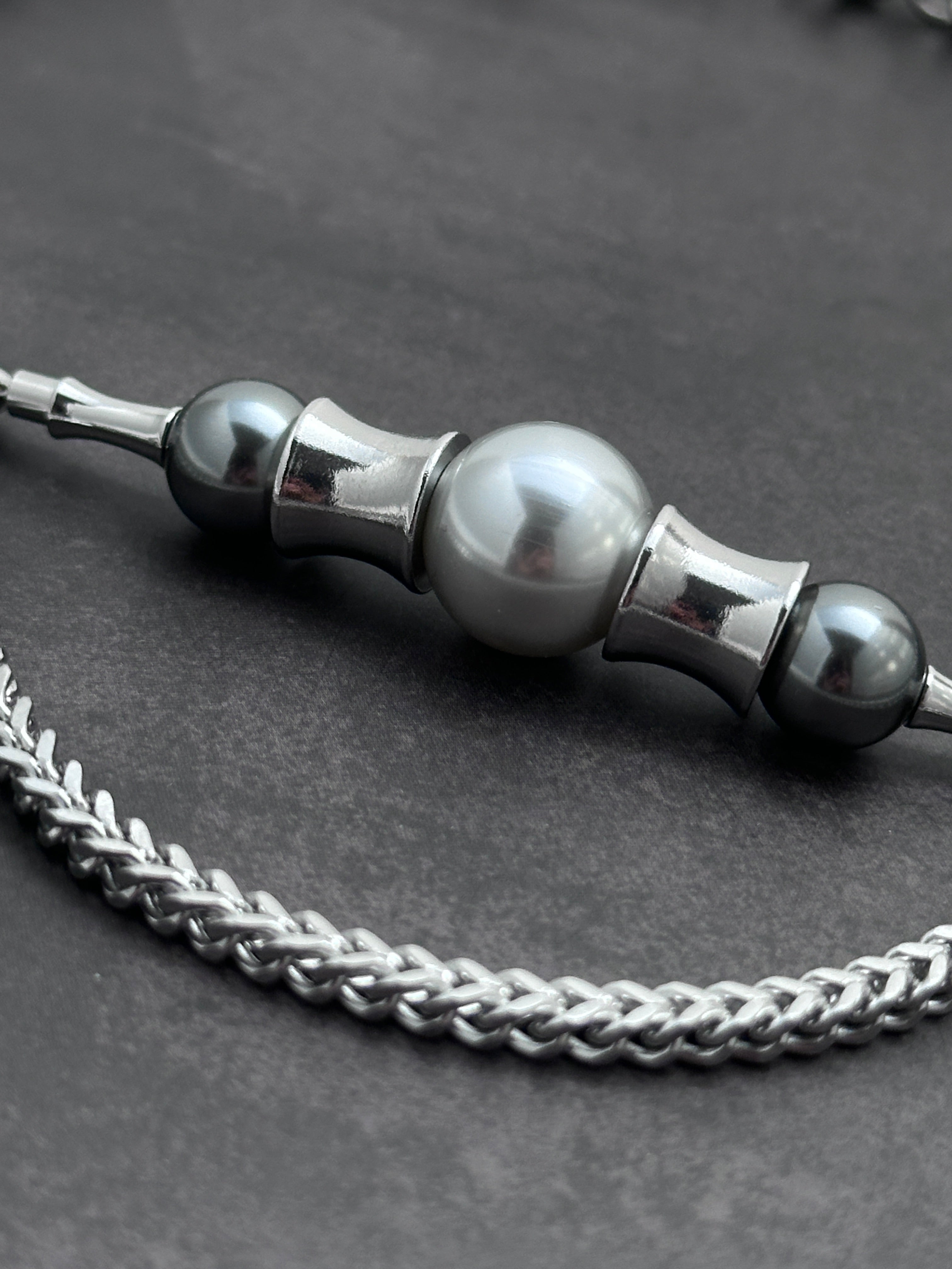 Pearl Bar Chain Necklace & Teardrop Chain Earrings Set | Soft Industrial Gender-Neutral Jewelry
