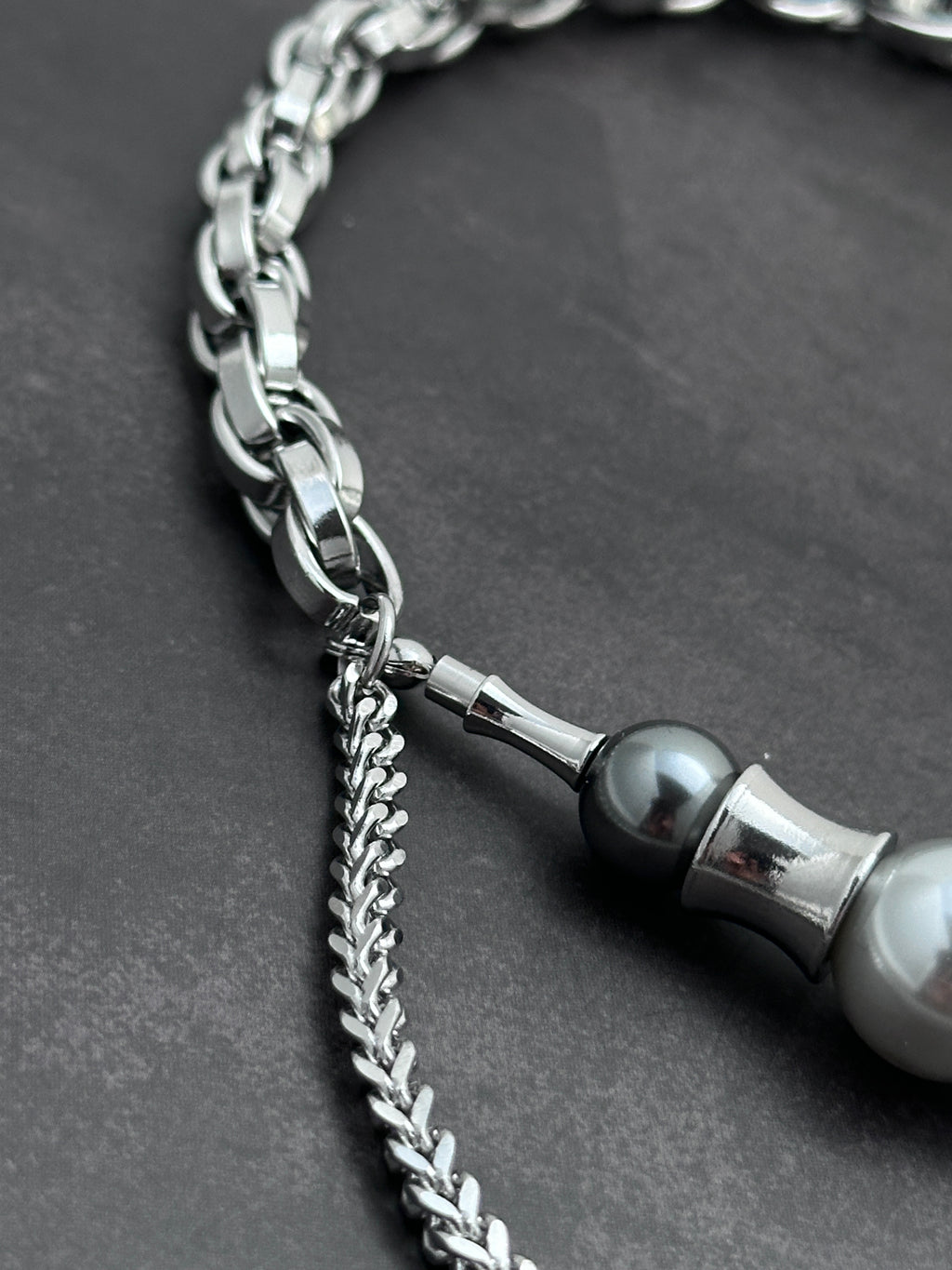 Pearl Bar Chain Necklace & Teardrop Chain Earrings Set | Soft Industrial Gender-Neutral Jewelry