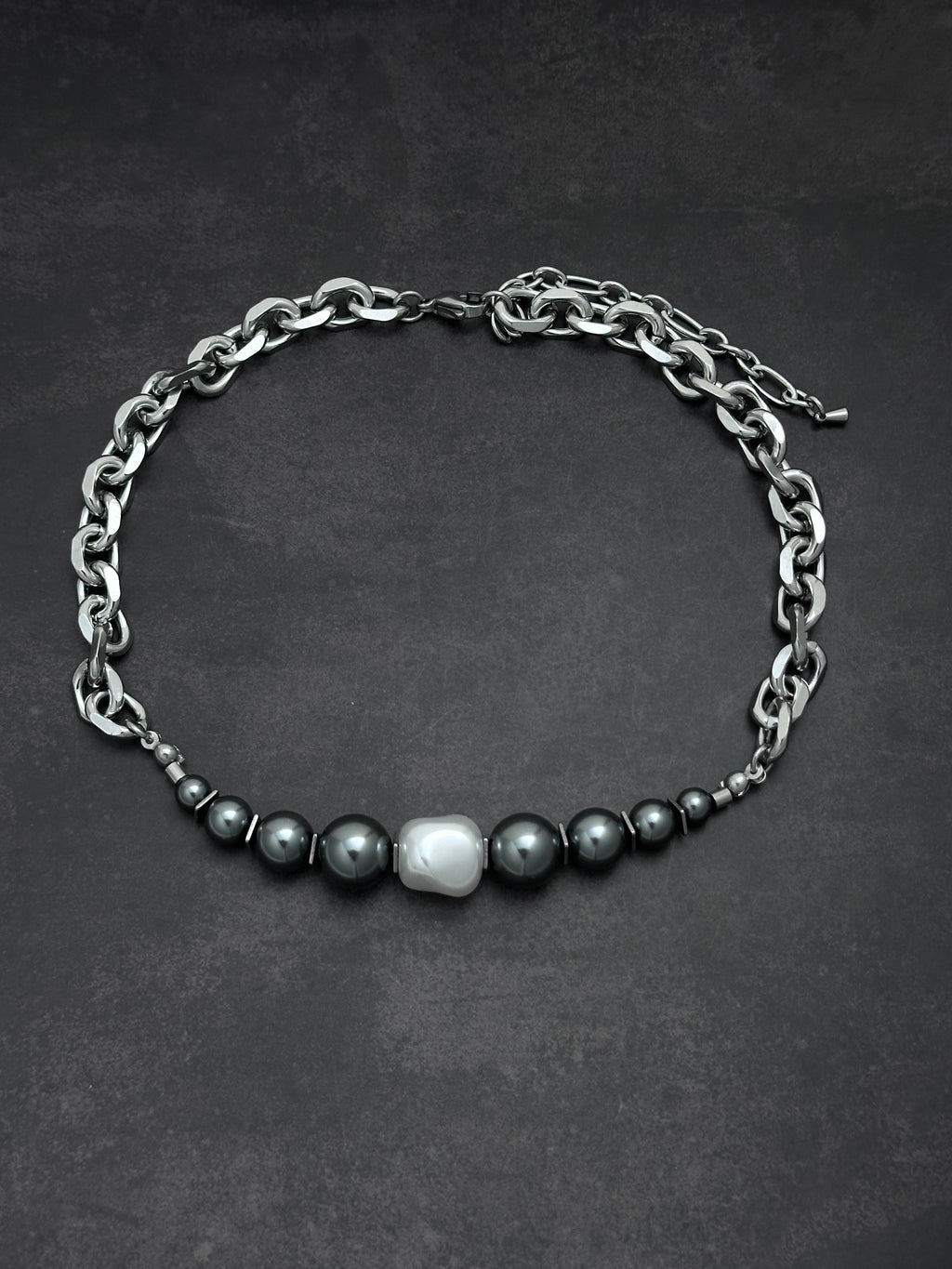 Graduated Pearl Statement Necklace | Soft-Industrial Necklace with Elegant Strength