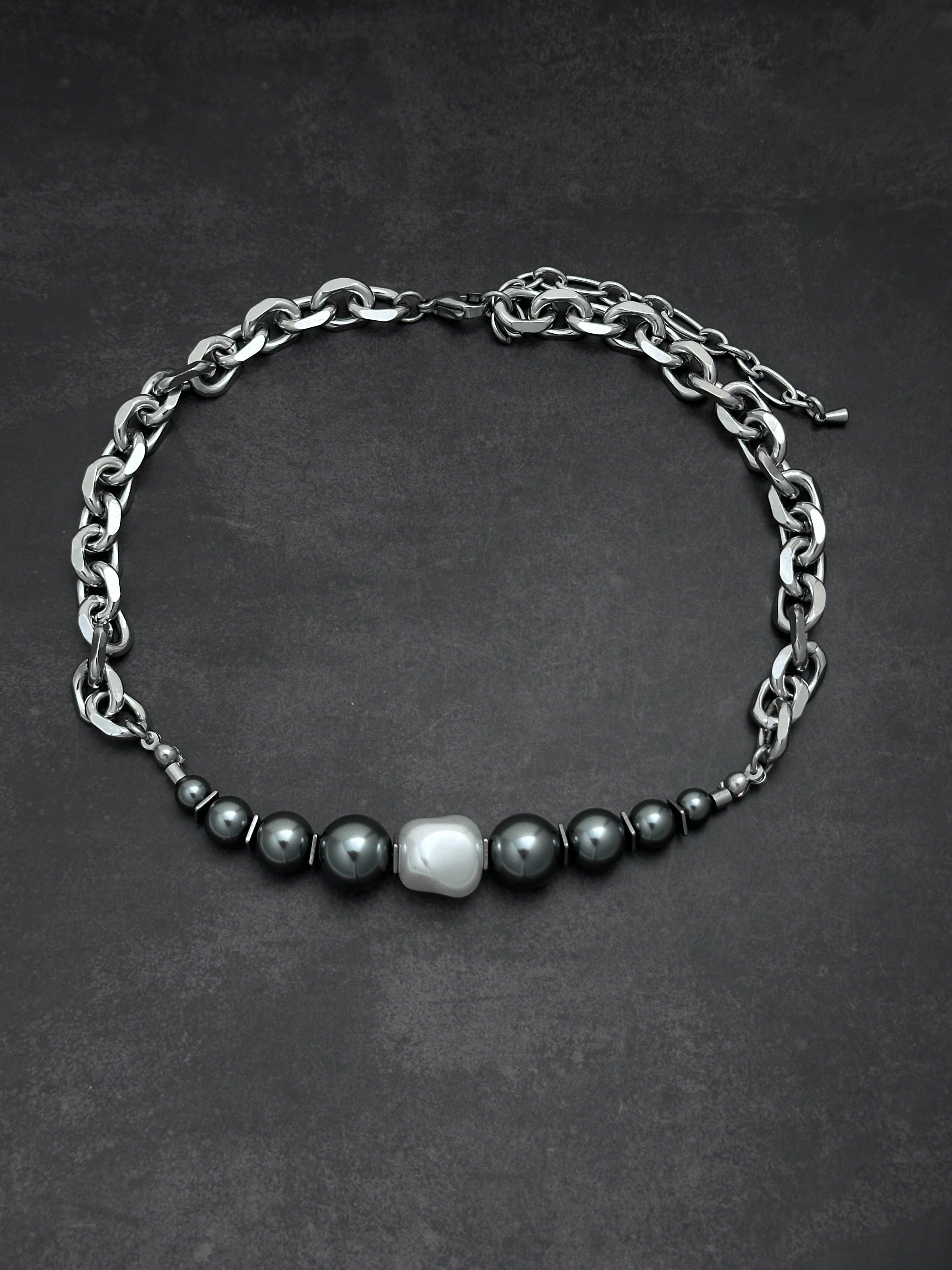 Graduated Pearl Statement Necklace | Soft-Industrial Necklace with Elegant Strength