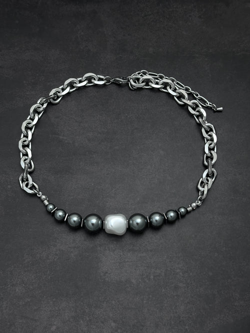 Graduated Pearl Statement Necklace | Soft-Industrial Necklace with Elegant Strength