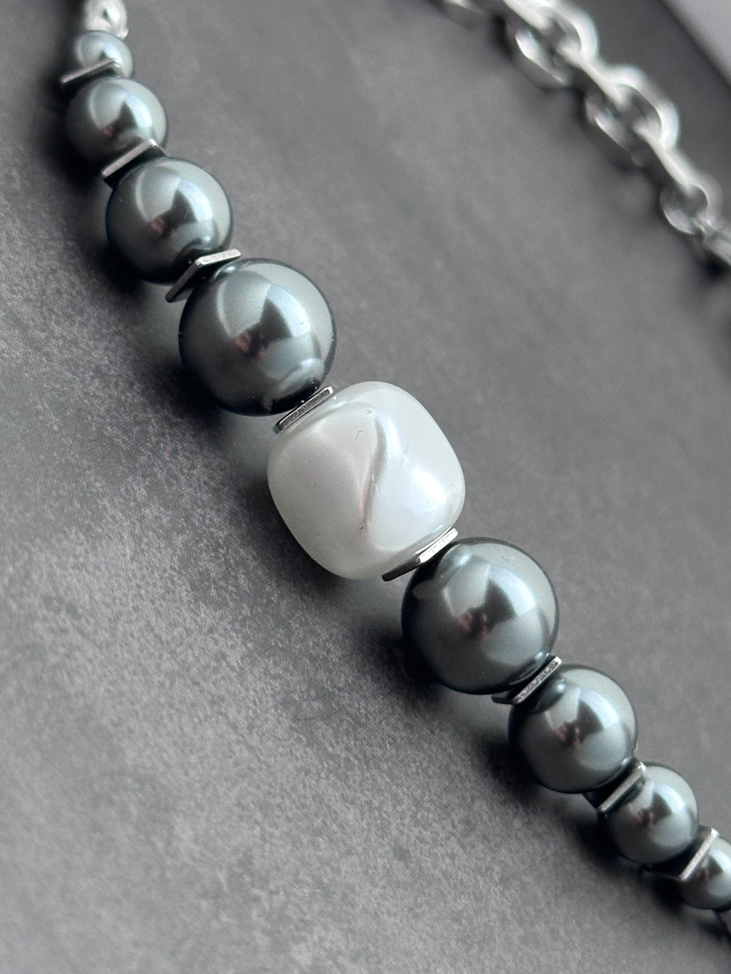 Graduated Pearl Statement Necklace | Soft-Industrial Necklace with Elegant Strength