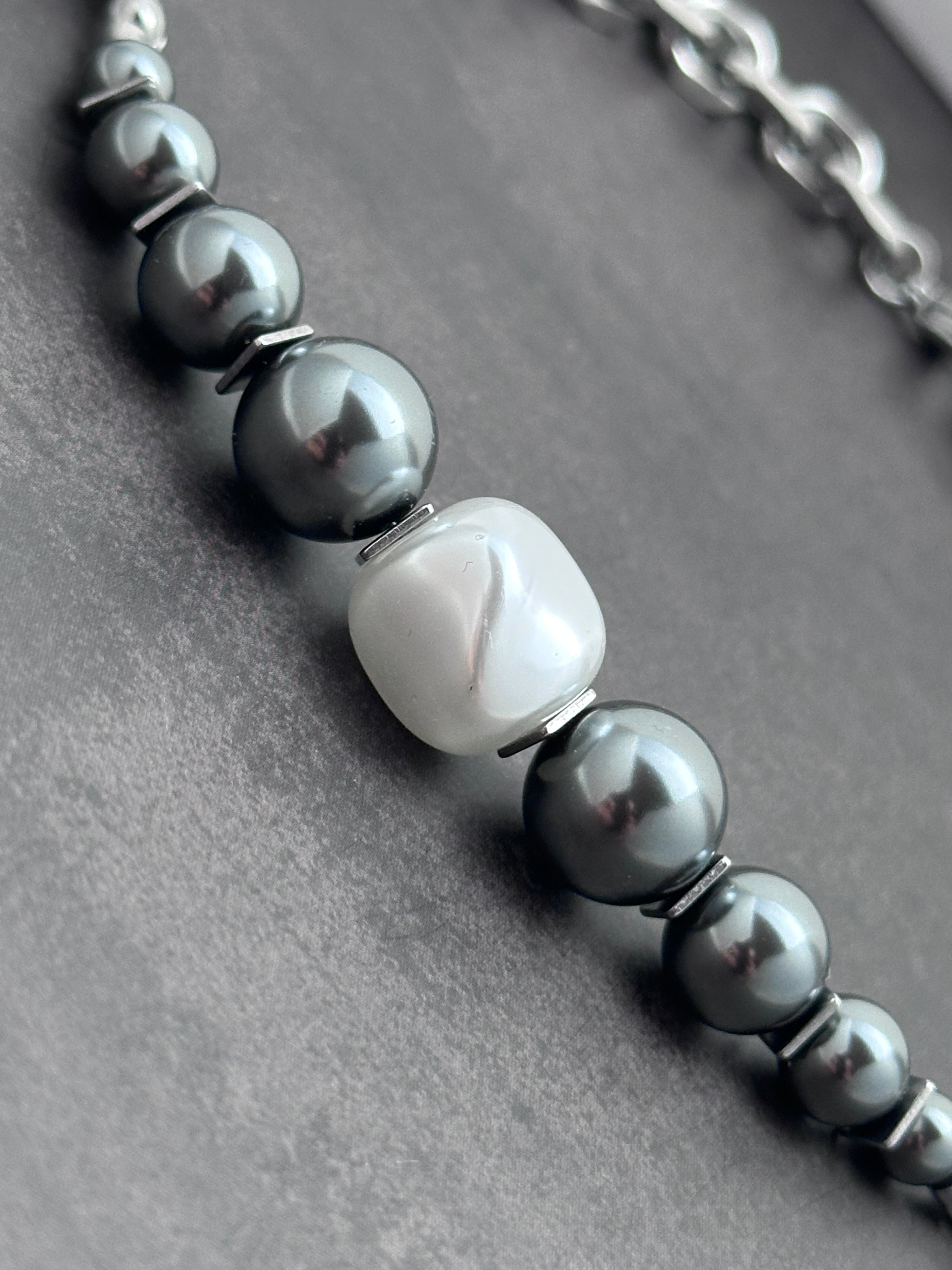 Graduated Pearl Statement Necklace | Soft-Industrial Necklace with Elegant Strength