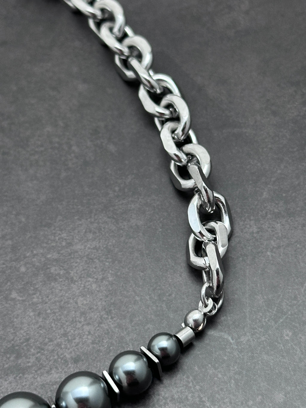 Graduated Pearl Statement Necklace | Soft-Industrial Necklace with Elegant Strength