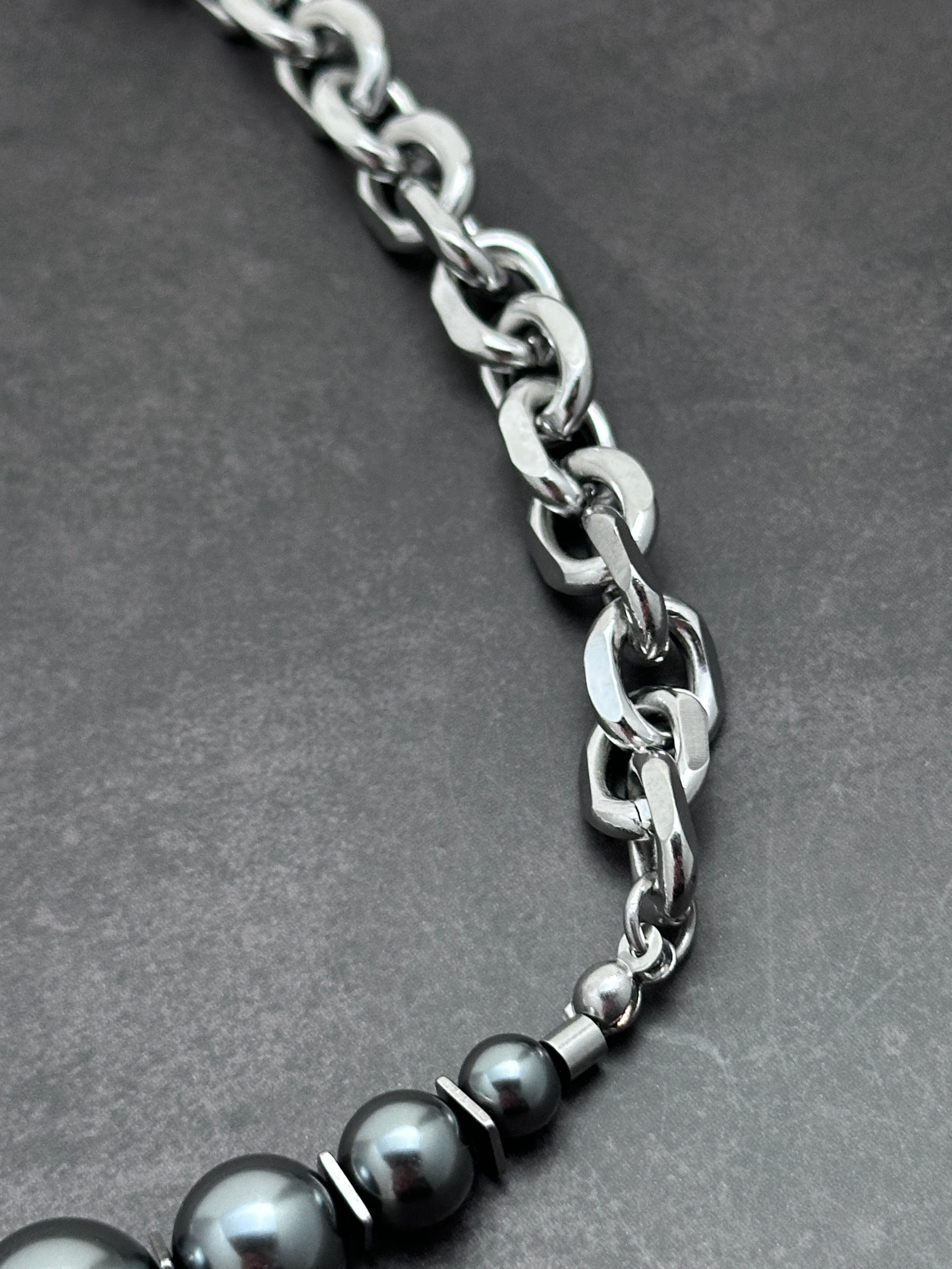 Graduated Pearl Statement Necklace | Soft-Industrial Necklace with Elegant Strength