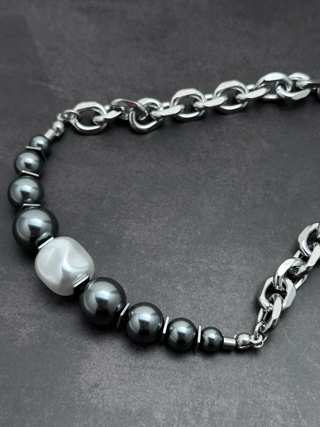 Graduated Pearl Statement Necklace | Soft-Industrial Necklace with Elegant Strength