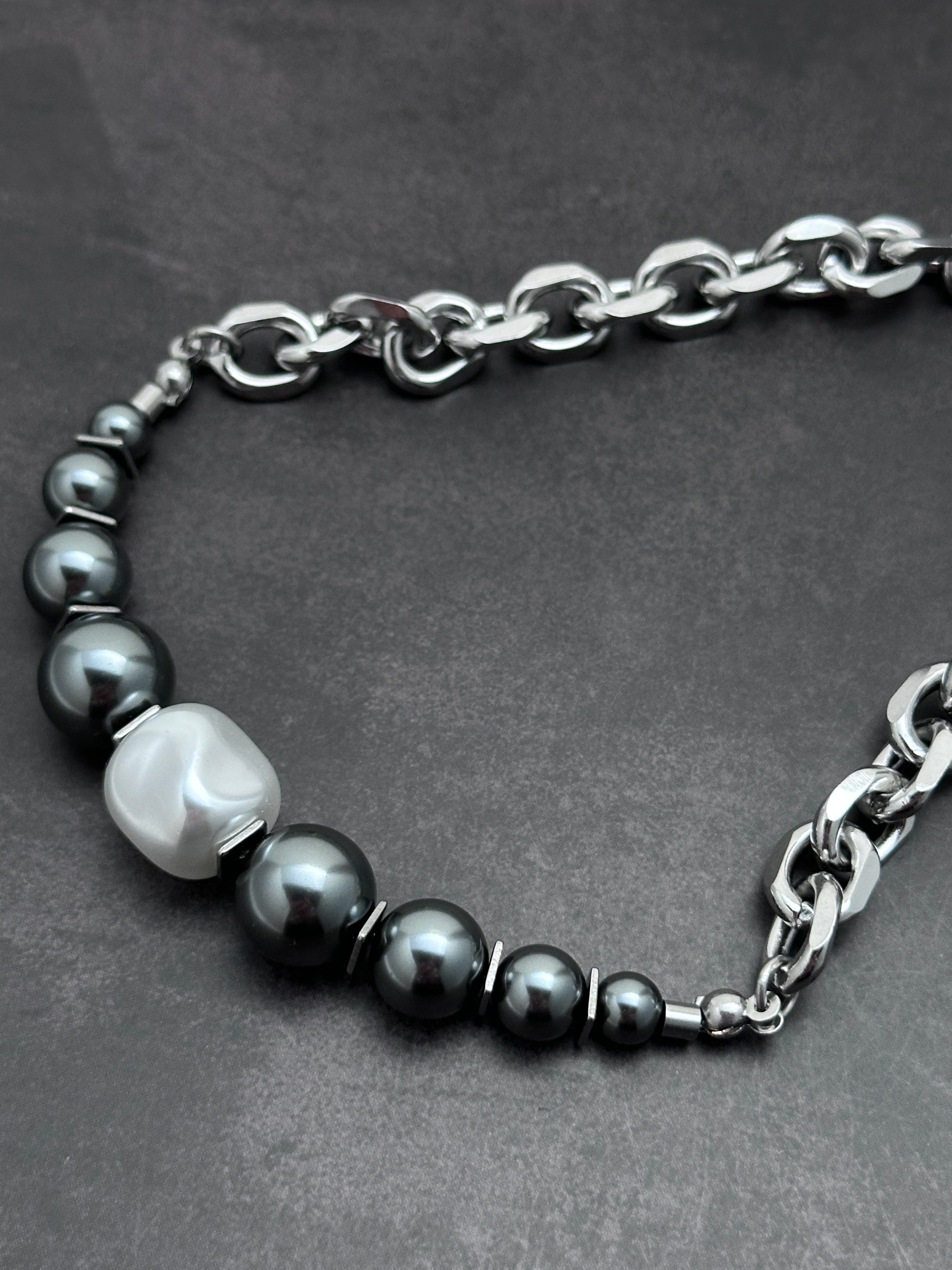 Graduated Pearl Statement Necklace | Soft-Industrial Necklace with Elegant Strength