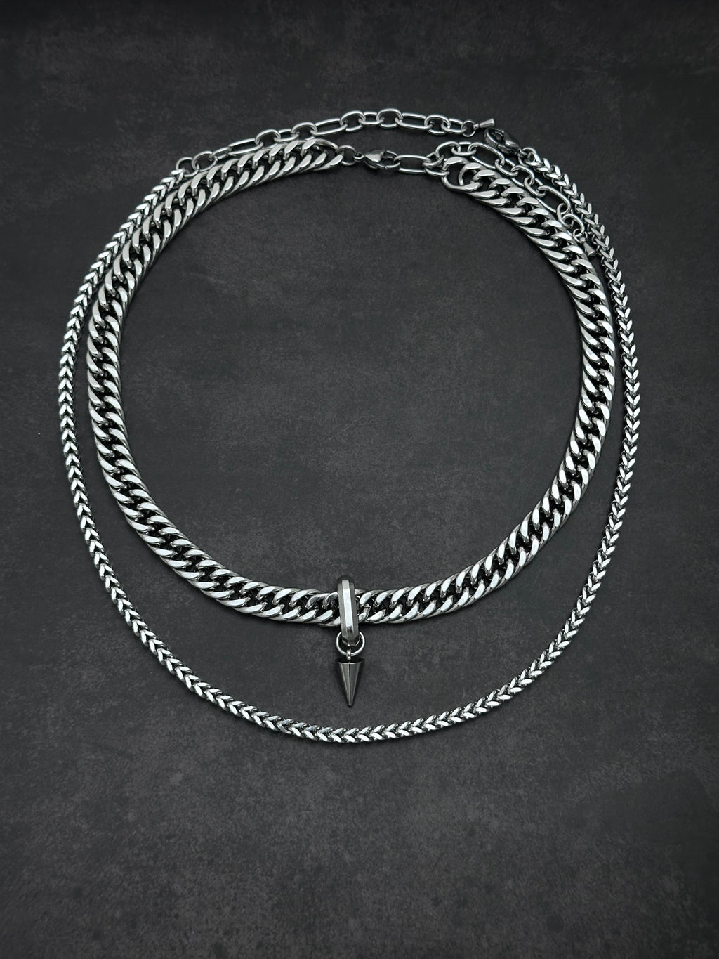 Spike Drop Punk Soft-Industrial Necklace | Double-Layer Chain Choker