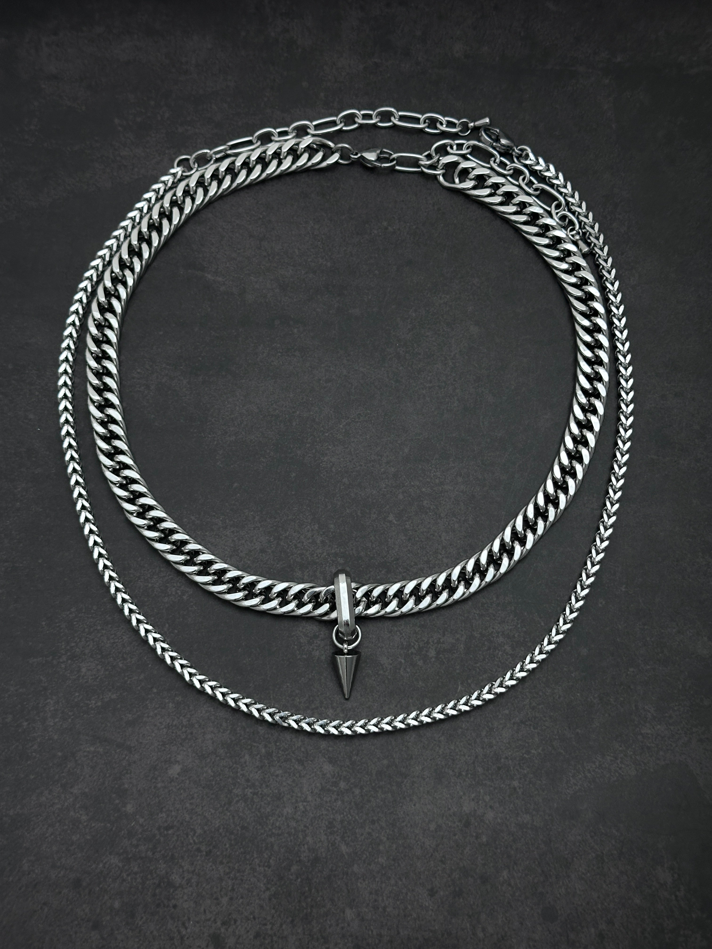 Spike Drop Punk Soft-Industrial Necklace | Double-Layer Chain Choker