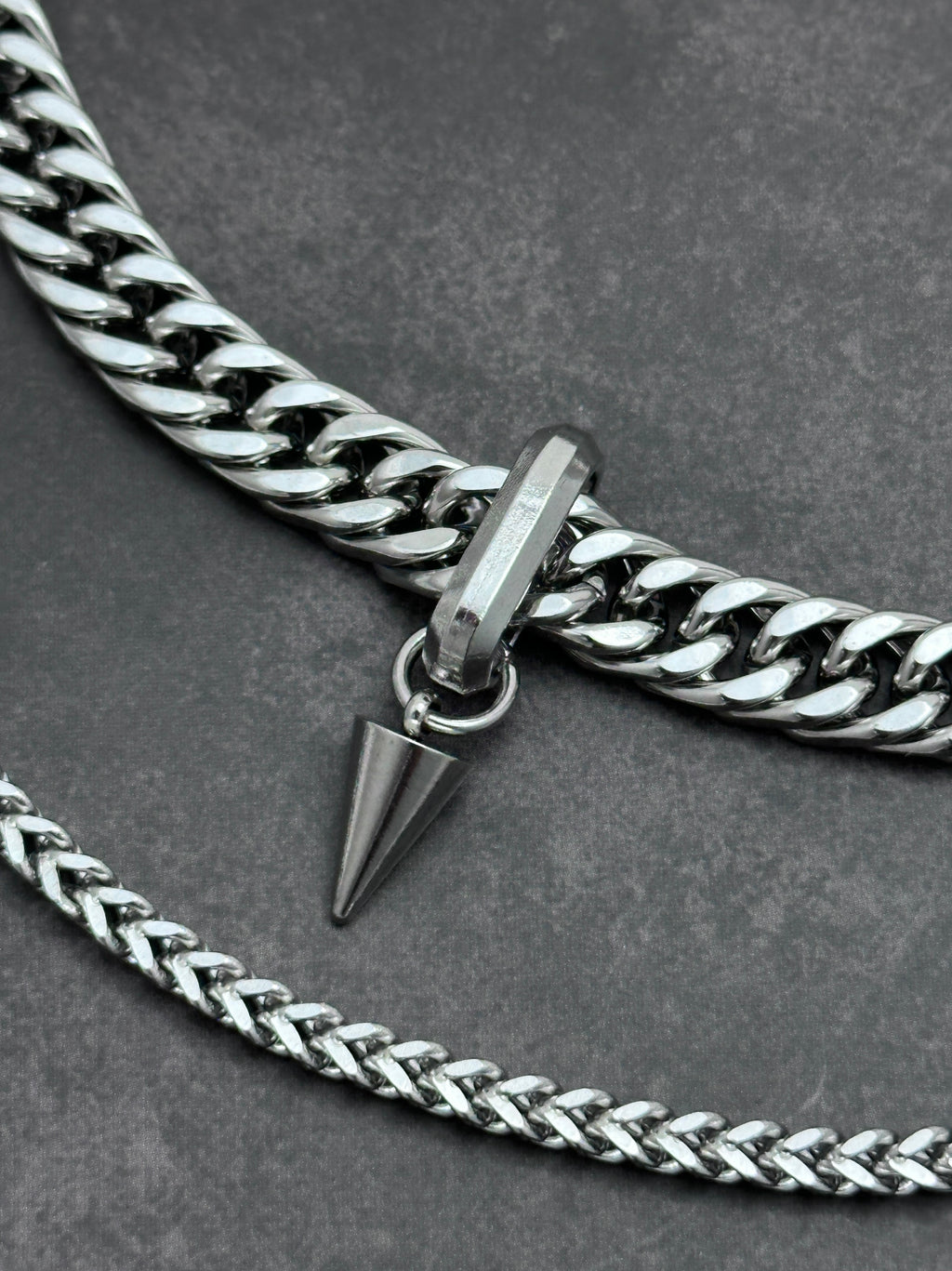 Spike Drop Punk Soft-Industrial Necklace | Double-Layer Chain Choker