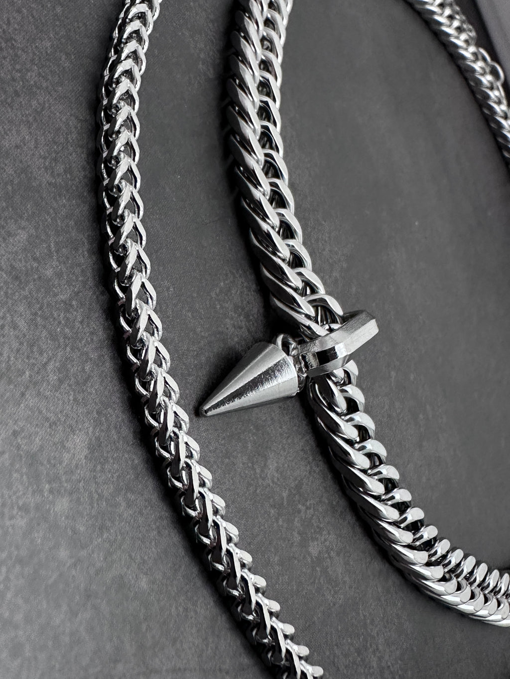 Spike Drop Punk Soft-Industrial Necklace | Double-Layer Chain Choker