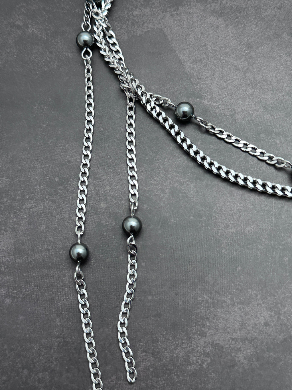 Starry Chain Statement Necklace | Dark Grey Pearls Soft-Industrial Necklace with Elegant Strength