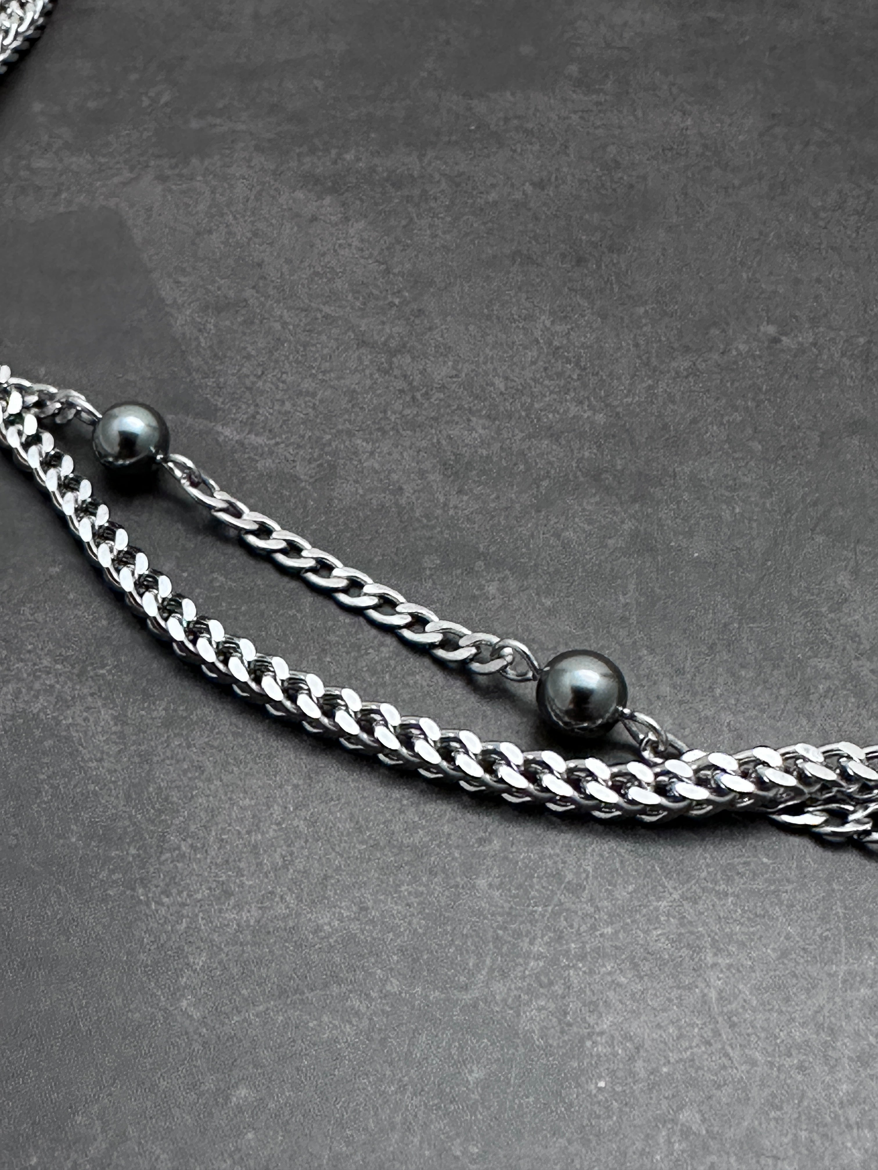 Starry Chain Statement Necklace | Dark Grey Pearls Soft-Industrial Necklace with Elegant Strength