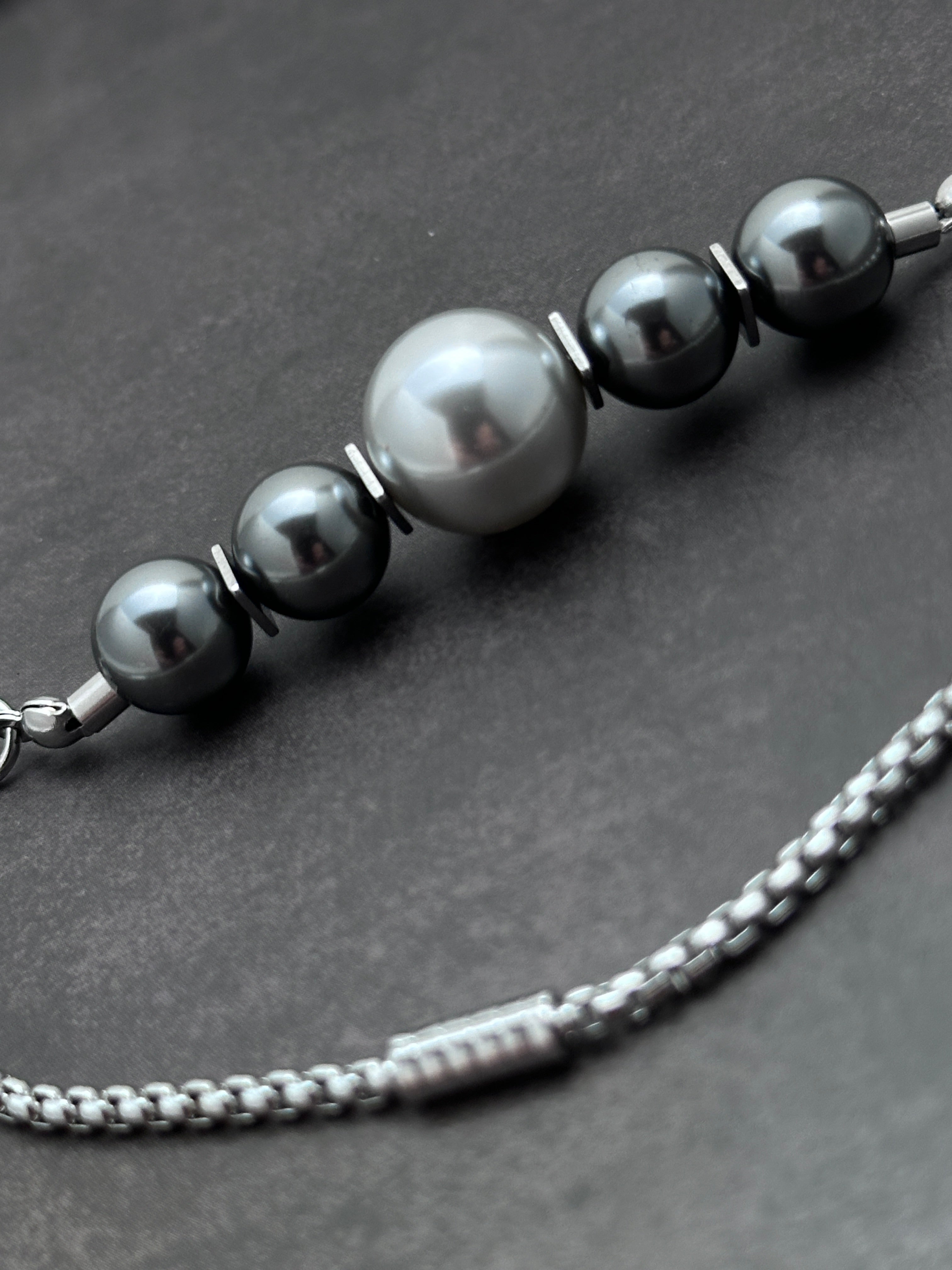 Galaxy Orbit Layered Necklace | Dark Grey Pearl Soft-Industrial Y Necklace