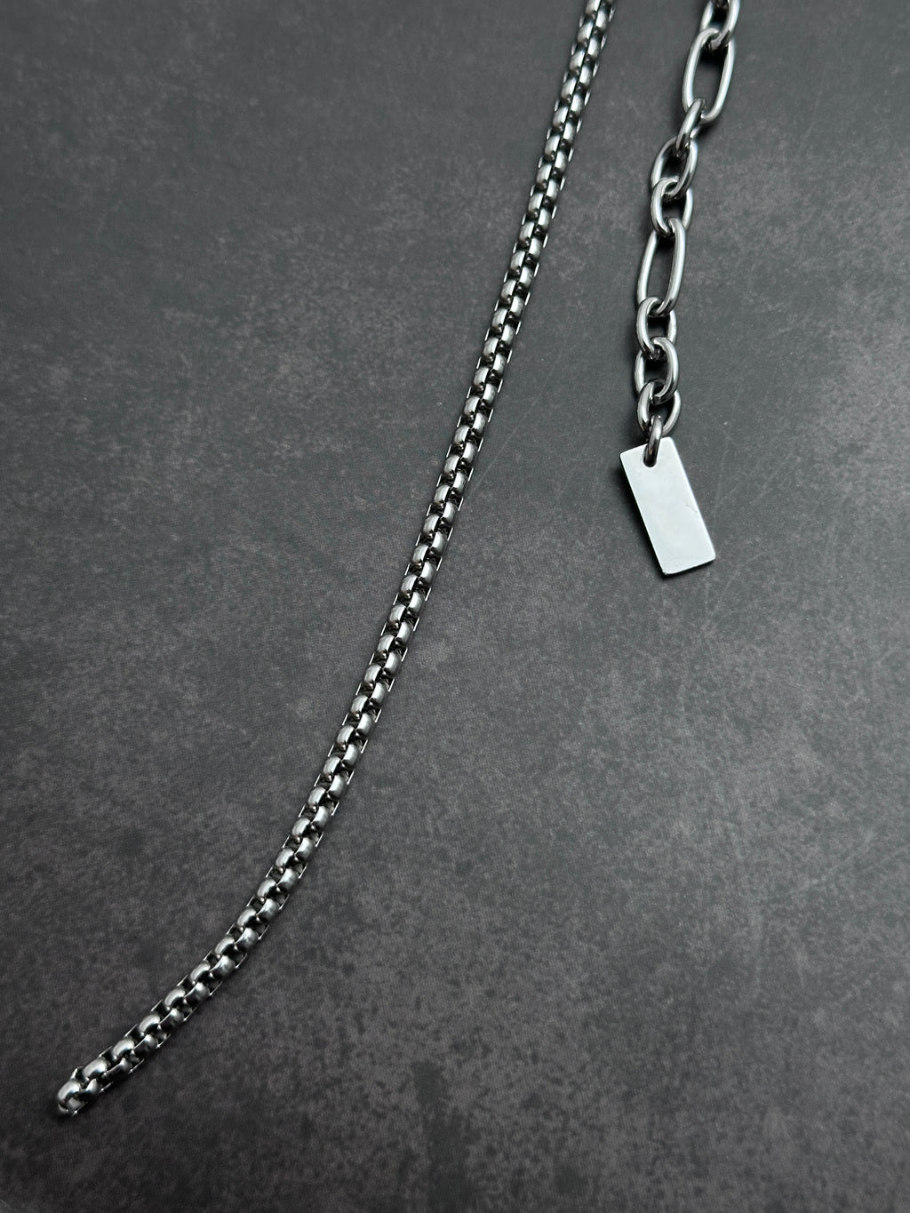Dark Grey Pearl Chain  | Silver Metal Knot Asymmetric Soft-Industrial Necklace