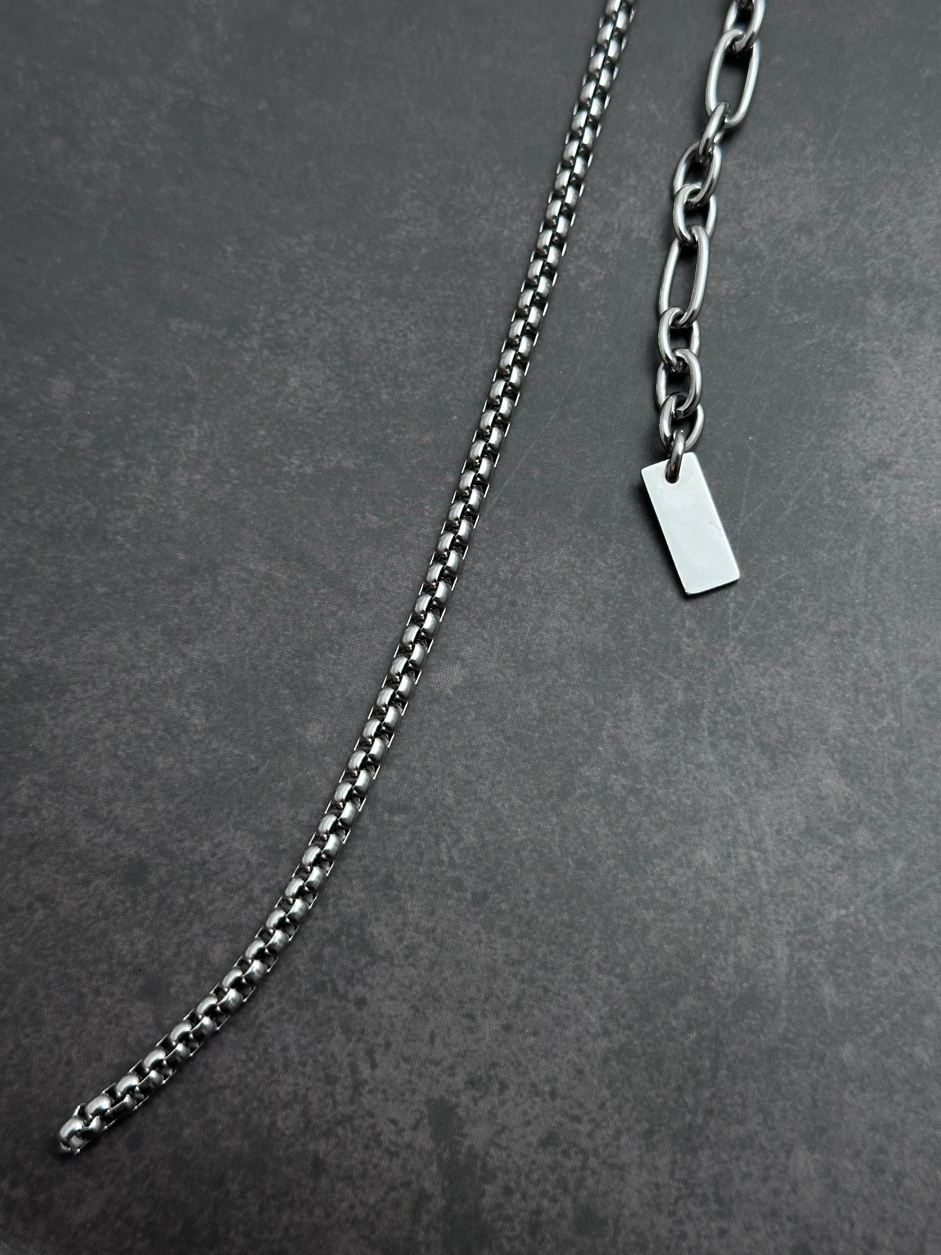 Dark Grey Pearl Chain  | Silver Metal Knot Asymmetric Soft-Industrial Necklace
