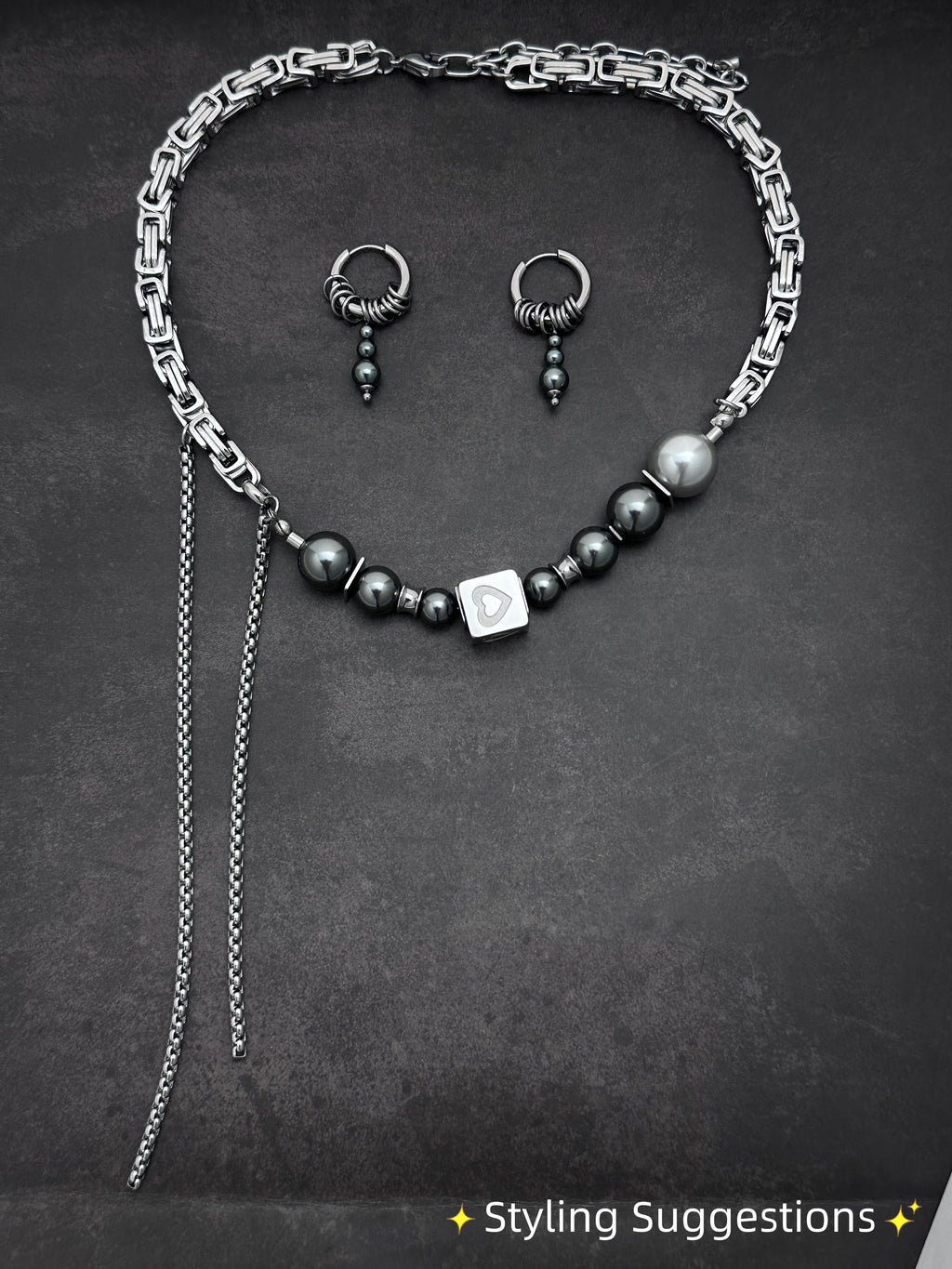 Square Heart Double Drop Industrial Necklace with Elegant Strength