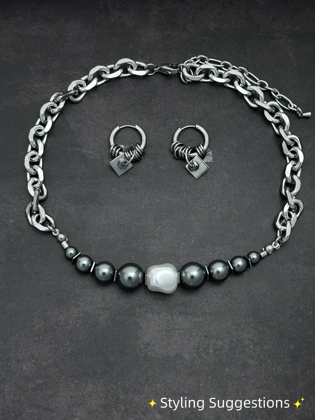 Graduated Pearl Statement Necklace | Soft-Industrial Necklace with Elegant Strength