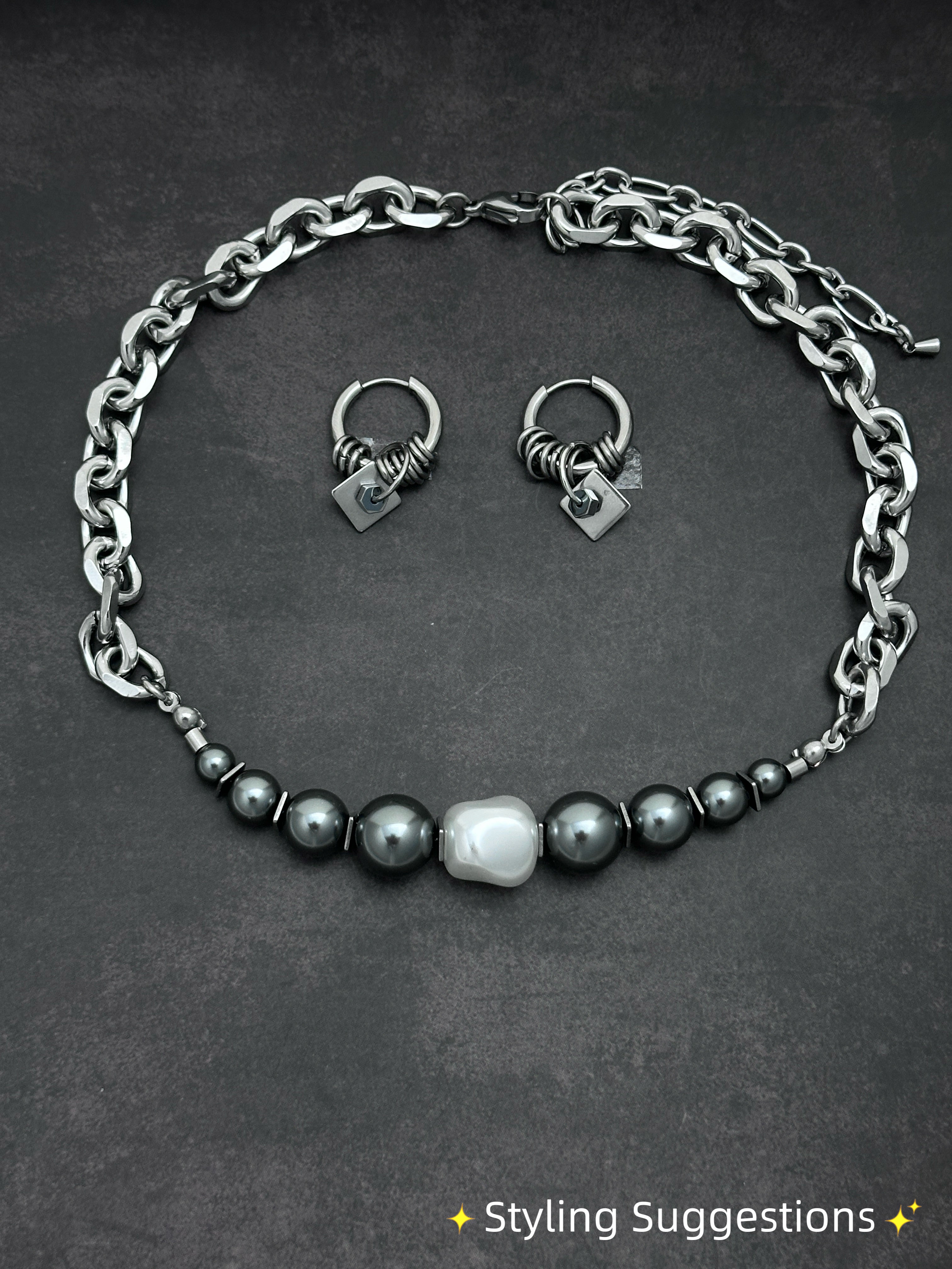 Graduated Pearl Statement Necklace | Soft-Industrial Necklace with Elegant Strength