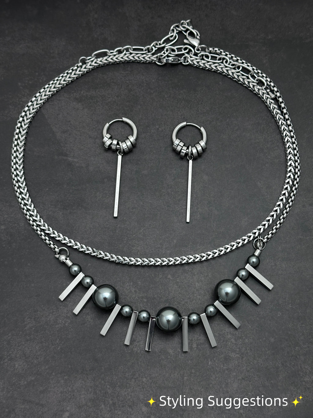 Silver Hoop Bar Earrings | Mechanical Soft-Industrial Unisex Earrings