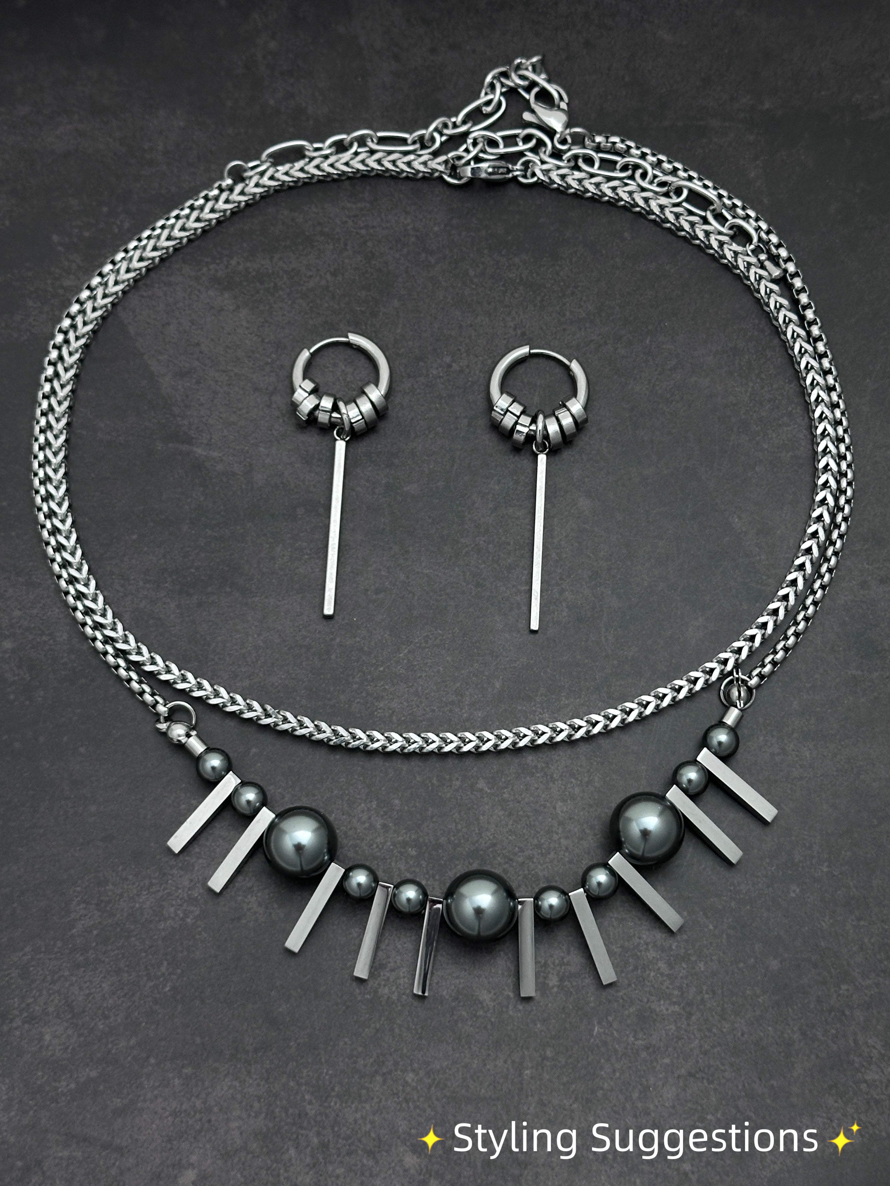 Silver Hoop Bar Earrings | Mechanical Soft-Industrial Unisex Earrings