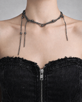 Starry Chain Statement Necklace | Dark Grey Pearls Soft-Industrial Necklace with Elegant Strength