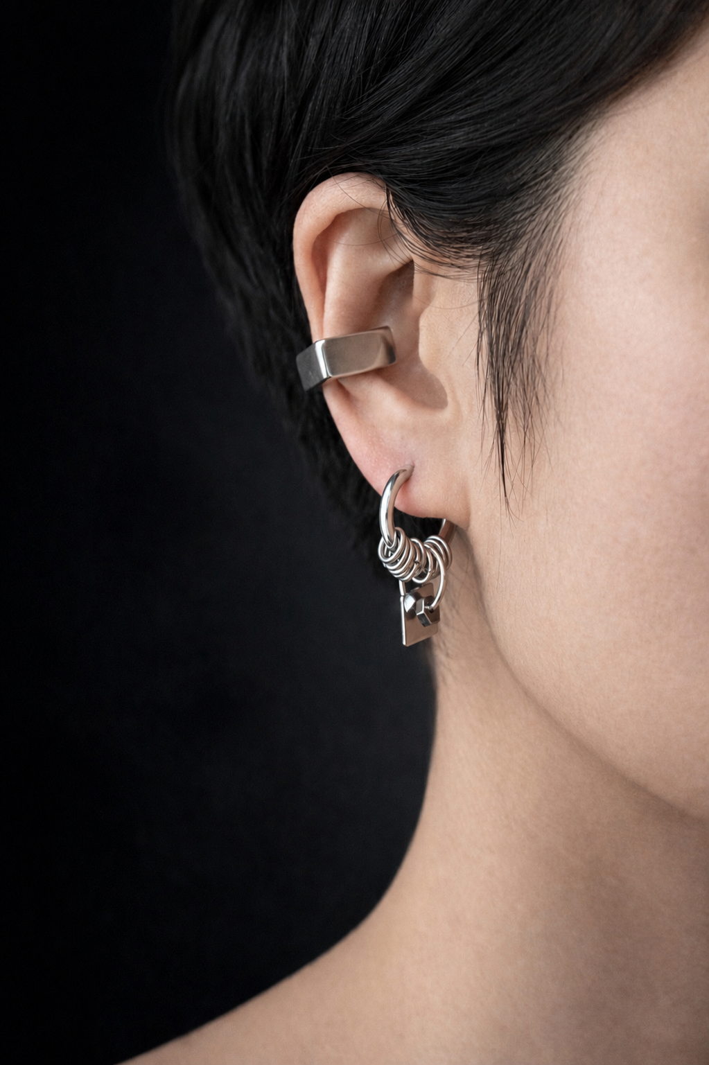 Hoop Geometric Drop Earrings | Soft-Industrial Unisex Earrings with Strength