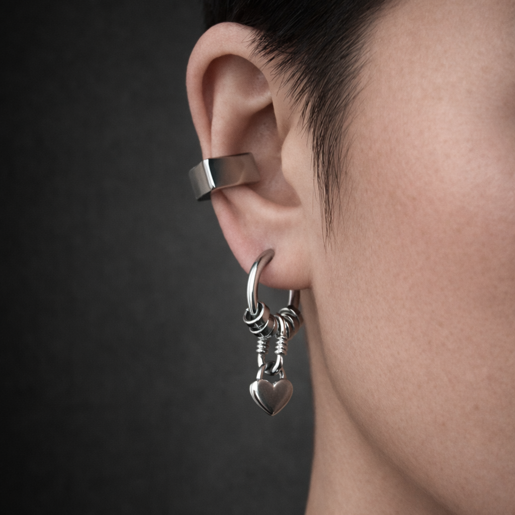 Hoop Heart Drop Earrings | Soft-Industrial Unisex Earrings with Strength