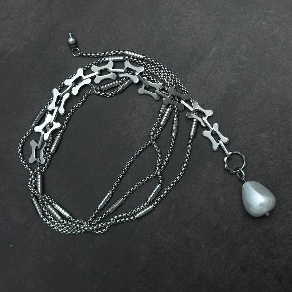 Silver-Tone Butterfly-Shaped Chain Necklace | Asymmetric Irregular Pearl Lariat Necklace