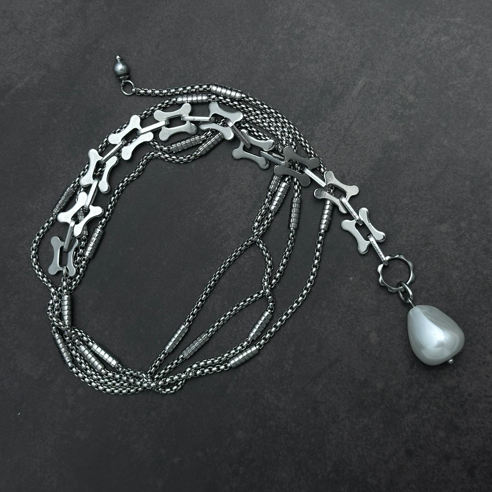 Silver-Tone Butterfly-Shaped Chain Necklace | Asymmetric Irregular Pearl Lariat Necklace