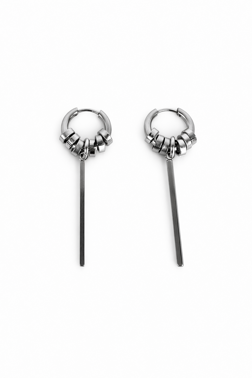 Silver Hoop Bar Earrings | Mechanical Soft-Industrial Unisex Earrings
