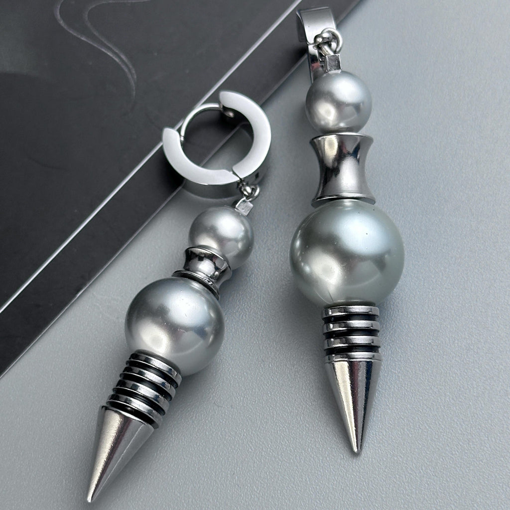 Hoop Pendulum Drop Earrings | Soft-Industrial Unisex Earrings with Mechanical Edge
