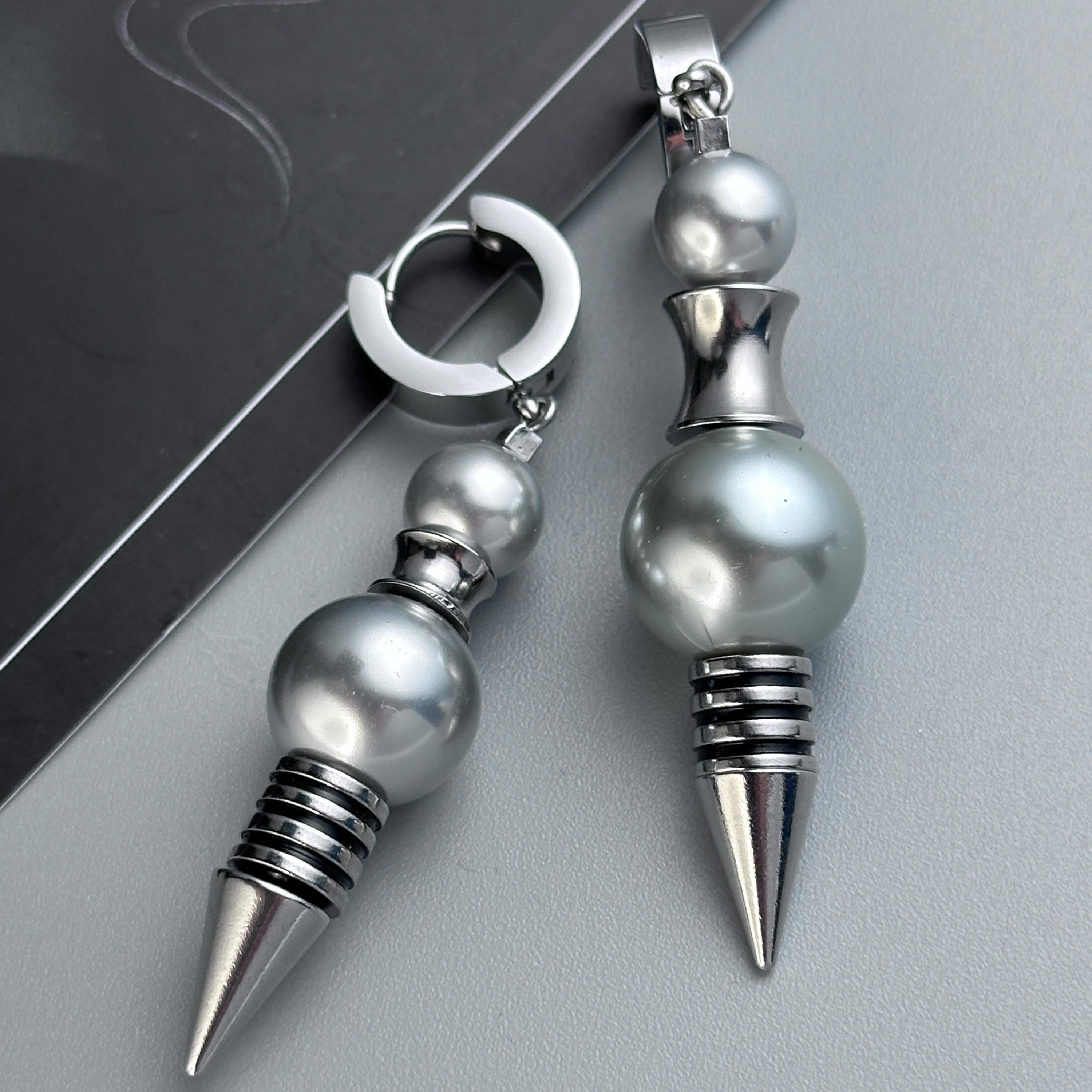 Hoop Pendulum Drop Earrings | Soft-Industrial Unisex Earrings with Mechanical Edge
