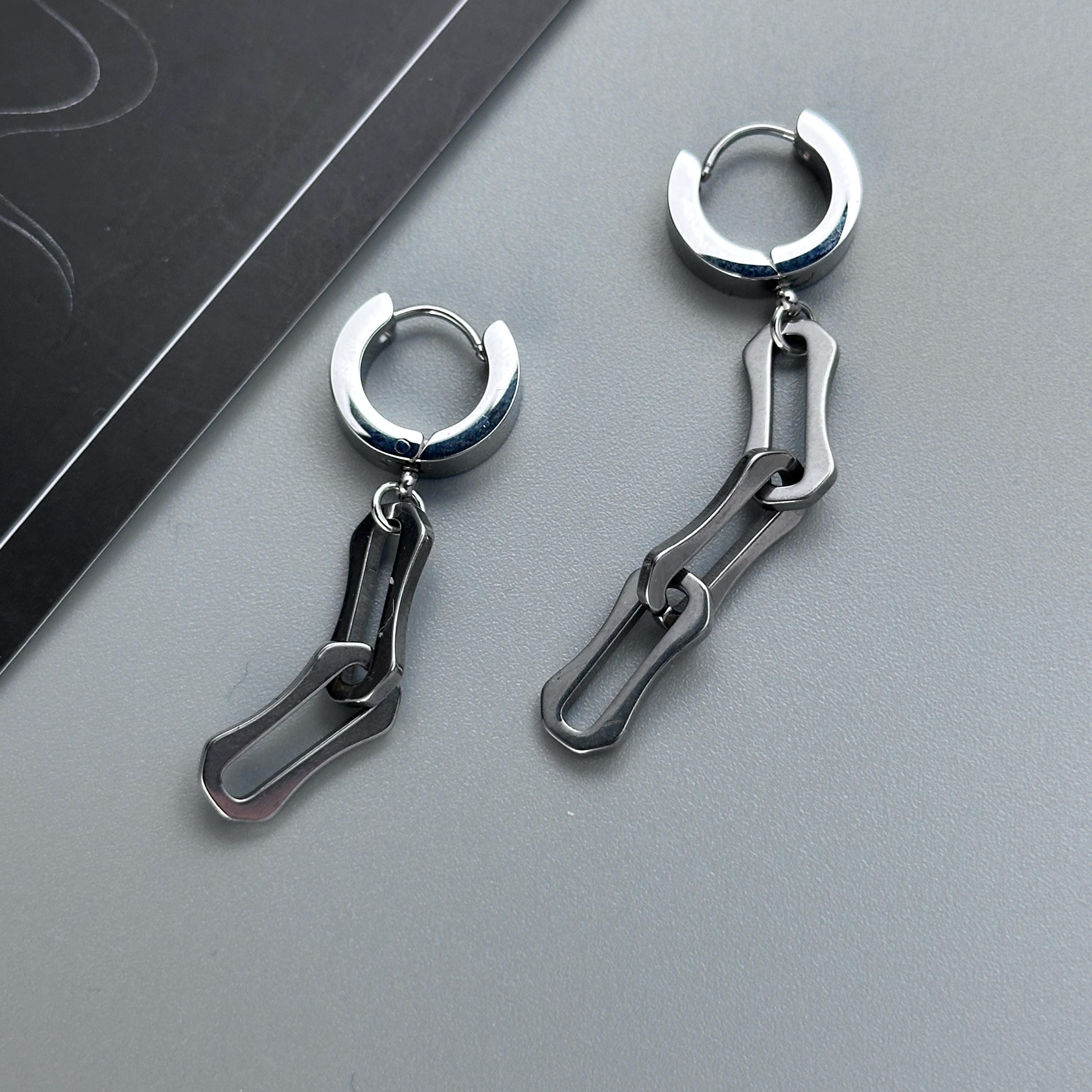 Hoop Bone Chain Earrings | Soft Industrial Gender-Neutral Jewelry