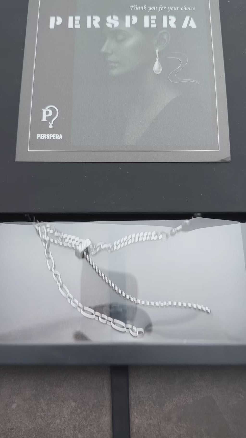 Double Drop Soft-Industrial Necklace with Elegant Strength | Dark Grey Pearl Chain Y Necklace | Silver