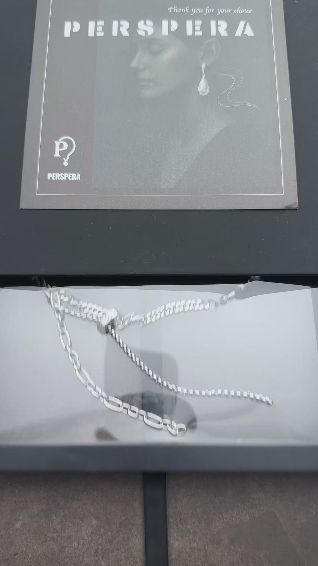 Double Drop Soft-Industrial Necklace with Elegant Strength | Dark Grey Pearl Chain Y Necklace | Silver