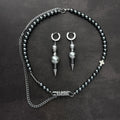 Cross Detail Pearl Necklace & Spike Drop Earrings Set | Soft Industrial Gender-Neutral Jewelry