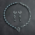 Heart Clasp Necklace & Teardrop Drop Earrings Set | Soft Industrial Gender-Neutral Jewelry