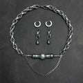 Pearl Bar Chain Necklace & Teardrop Chain Earrings Set | Soft Industrial Gender-Neutral Jewelry